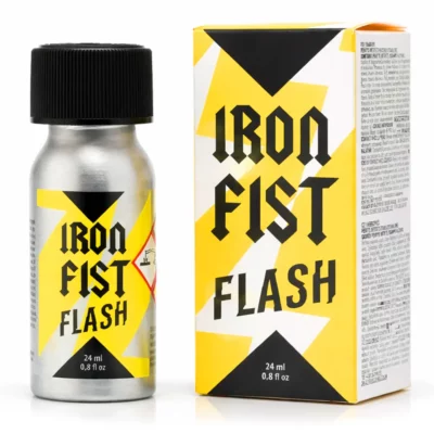 Poppers Iron Fist Flash Pentyle 24 ml flacon aluminium jaune noir anti-fuite nitrite de pentyle