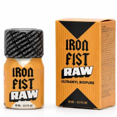 Poppers Iron Fist RAW Mini amyle végétal 10 ml flacon aluminium or compact anti-fuite