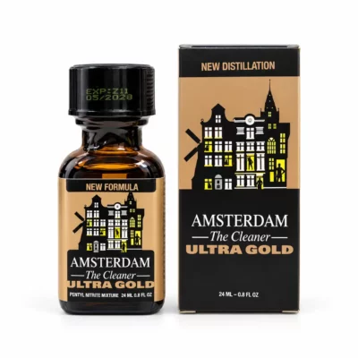 Poppers Amsterdam Ultra Gold Pentyle 24 ml, grand flacon en verre, formule au nitrite de pentyle